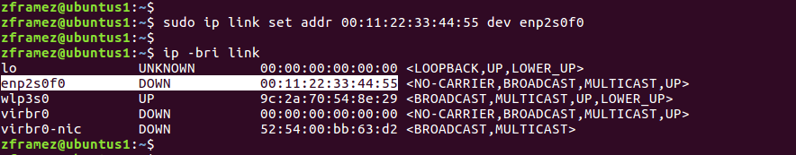 command to get the mac address in linux